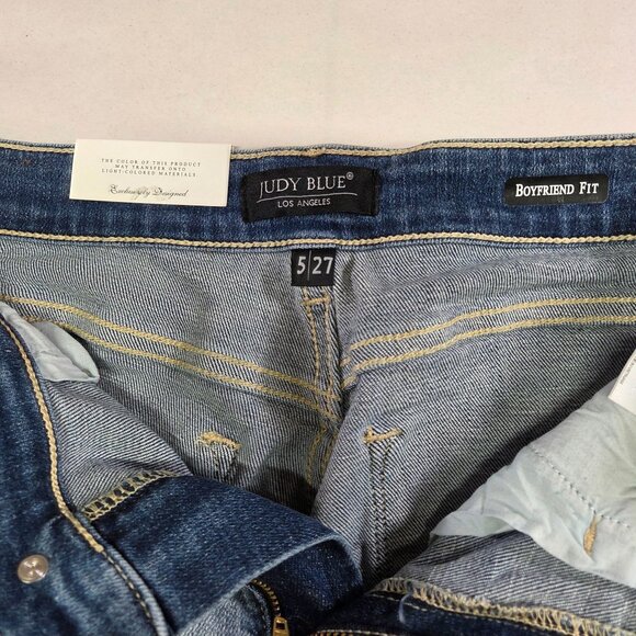 Judy Blue Boyfriend Fit Distressed Jeans Mid Rise Double Cuff Womens 5/27 New - Picture 6 of 13